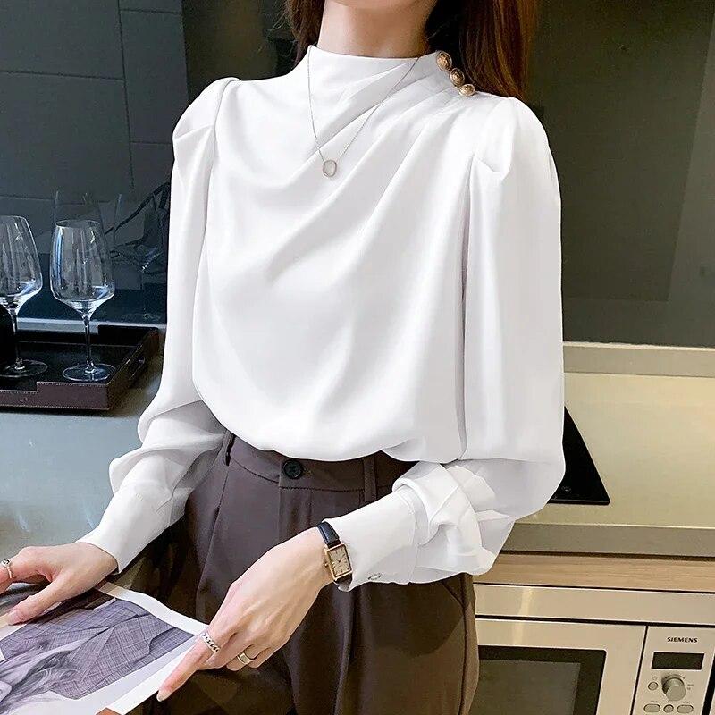 Elegant Long Sleeve Womens Shirts Fashion Chiffon Blouse Women Autumn Bottoming Woman Tops Female Clothing 30128