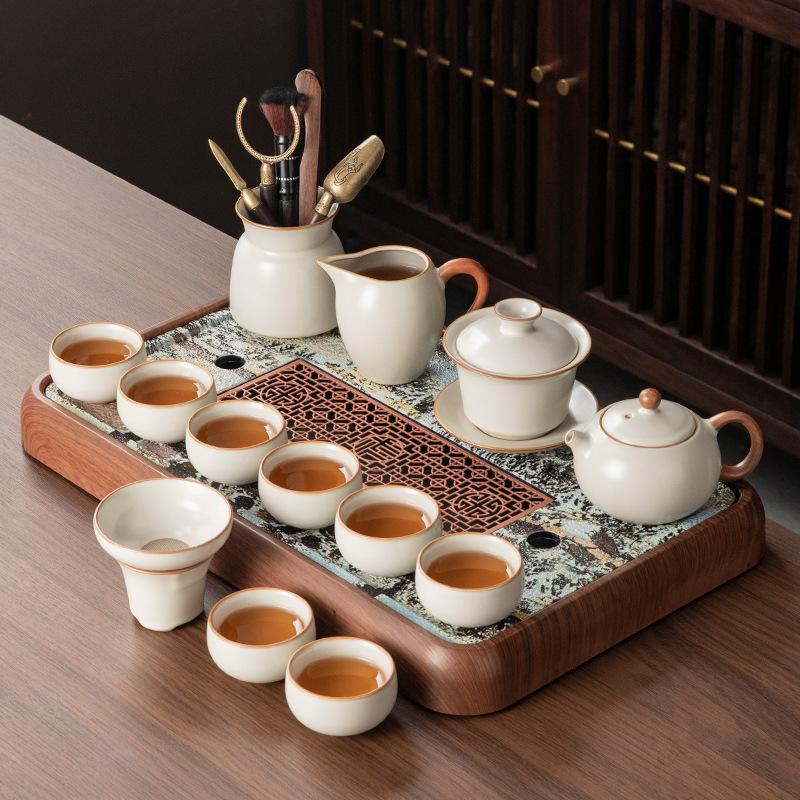 New Ru Kiln Kung Fu Tea Set Home Office Tea Room Special Ceramic Teapot Tea Cup Tea Tray