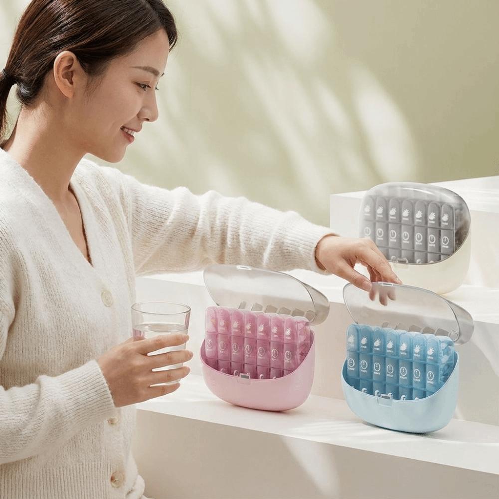 21 Compartments Pill Box Clear Marked Pill Dispenser Travel Pill Container for Three Daily Meals