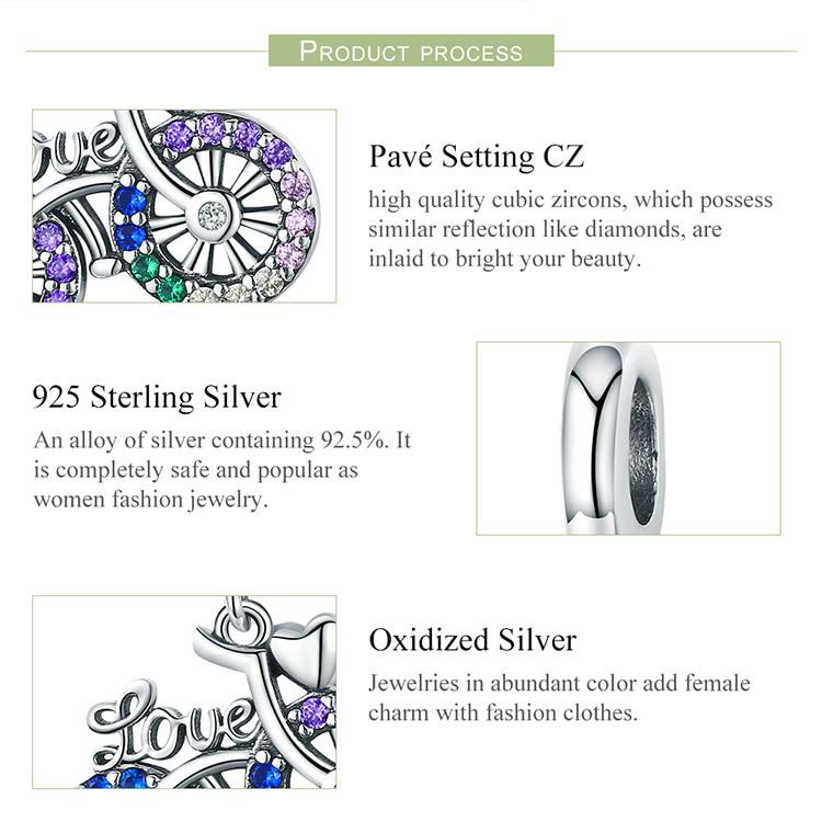 BAMOER 925 Sterling Silver Crystal Bike Bicycle Shape Pendant Charms Fit Bracelets & Necklace