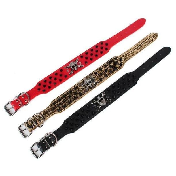 2" Wide Spiked Studded Leather Dog Collar Bullet Rivets with Cool Skull Pet Accessories for Meduim Large Dogs Pitbull Boxer XS-L