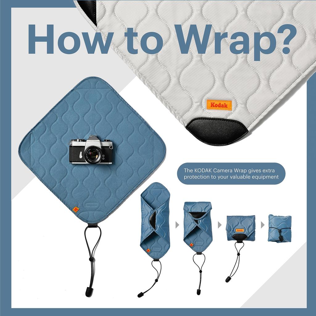 KODAK Camera Wrap Size L 38.5x38.5cm Waterproof Scratch-Resistant Dust-Proof Protective Cloth for DSLR Cameras and Telephoto Lenses Black