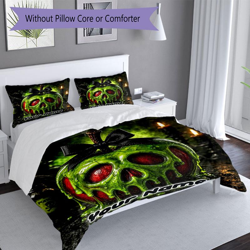 3PC Custom Name Halloween Poison Apple Bedding Set Printed Bedding Set Duvet Cover Closure Includes 1 Duvet Cover & 2 Pillowcases for All Seasons Bedr