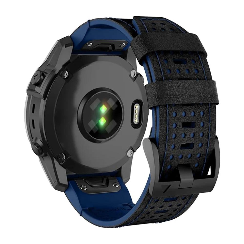 Двухцветный кожаный силиконовый ремешок для Garmin Fenix 7X 7 6X 6 5 5X Plus/Epix Pro Gen 2 47mm 51mm Quick Fit 26mm 22mm Ремешок для часов