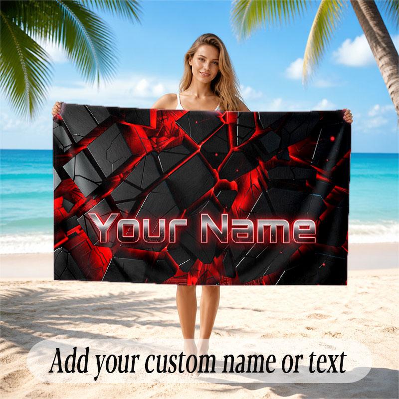 Abstract Geometric Theme Soft Beach Towel Personalized Custom Name Text Towel Portable for Beach Pool Travel