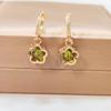 Корейские трендовые серьги-капли с зеленым цирконием и цветком для женщин, модные серьги золотого цвета, ювелирные изделия, аксессуары для вечеринок