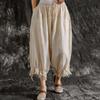Vintage Cotton Linen Harem Pant Summer Solid Color Tassel Pockets Women Ankle Length Pants