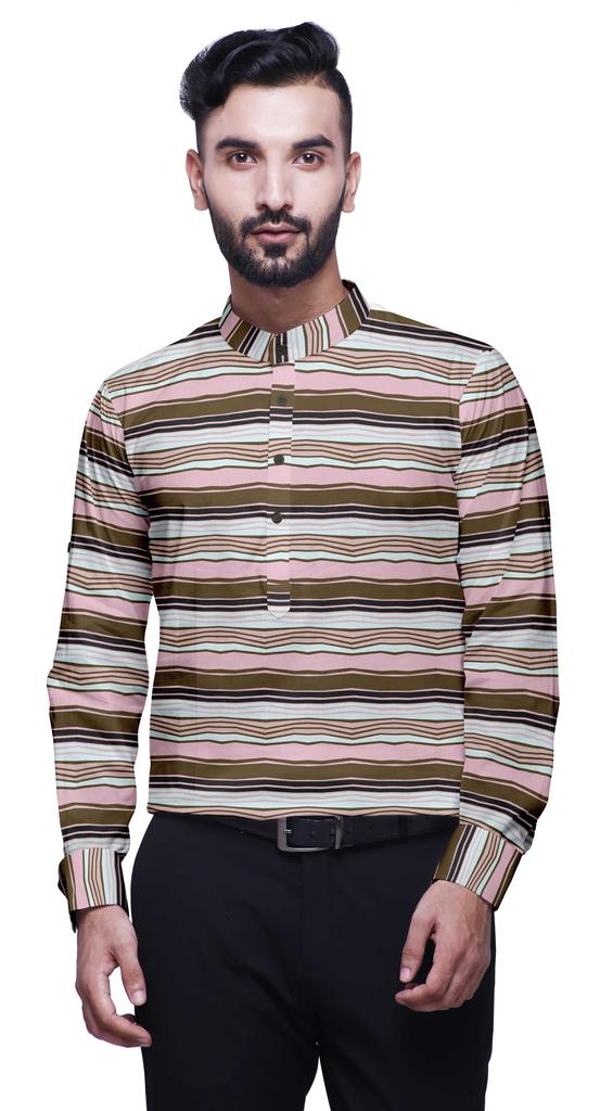BestMan Mandarin Men CollarA  ShirtsA  Regular Fit Printed Mens Short Kurta