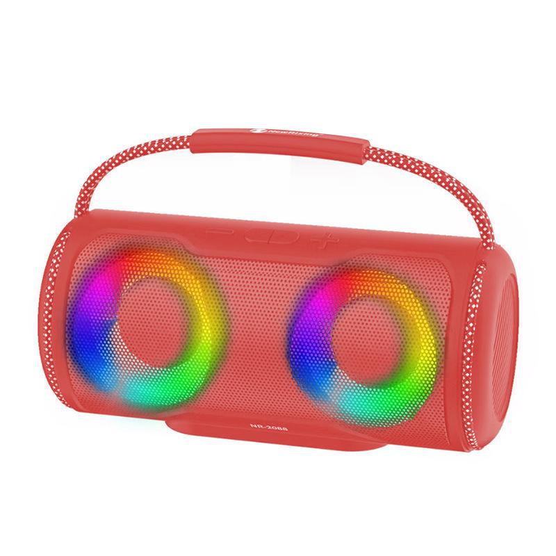Портативная Bluetooth-колонка NR2088 с разноцветной подсветкой, сабвуфером и возможностью беспроводного использования на открытом воздухе.