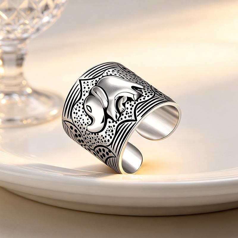 Xiaomi 925 Sterling Silver Rings For Women Geometric Fine Jewelry Finger Adjustable Retro Wide Elephants Ring For Party Birthday Gift