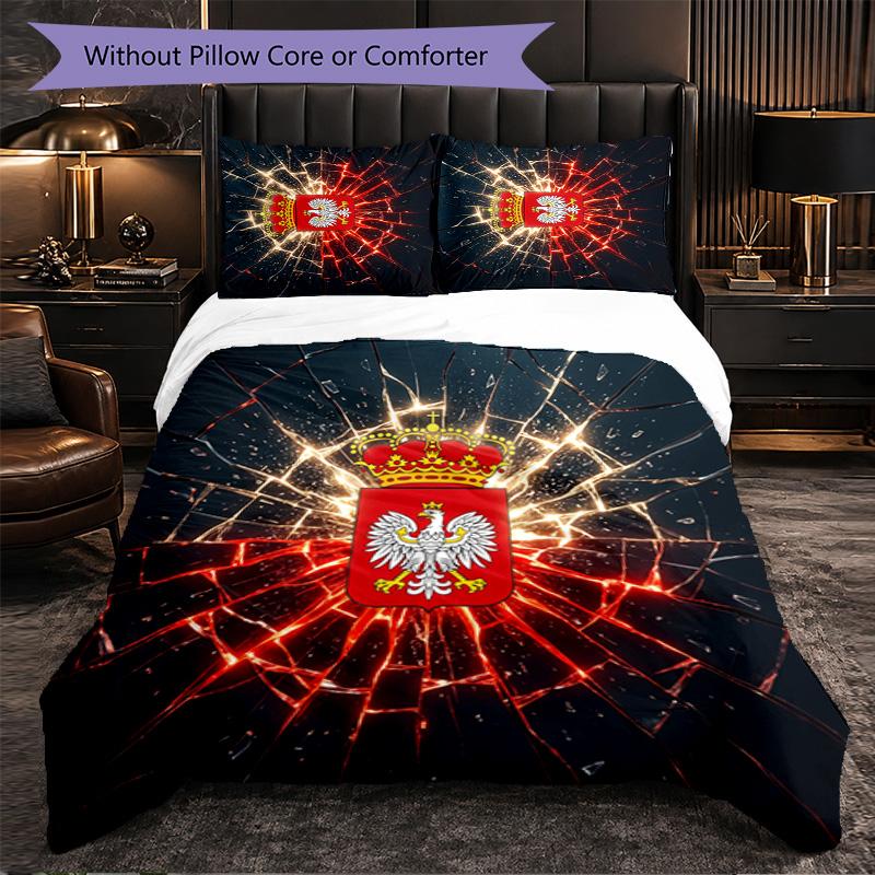 Poland Football Pattern 3 Pieces Bedding Set Soft Microfiber Duvet Cover with Pillow Cases for Bedroom