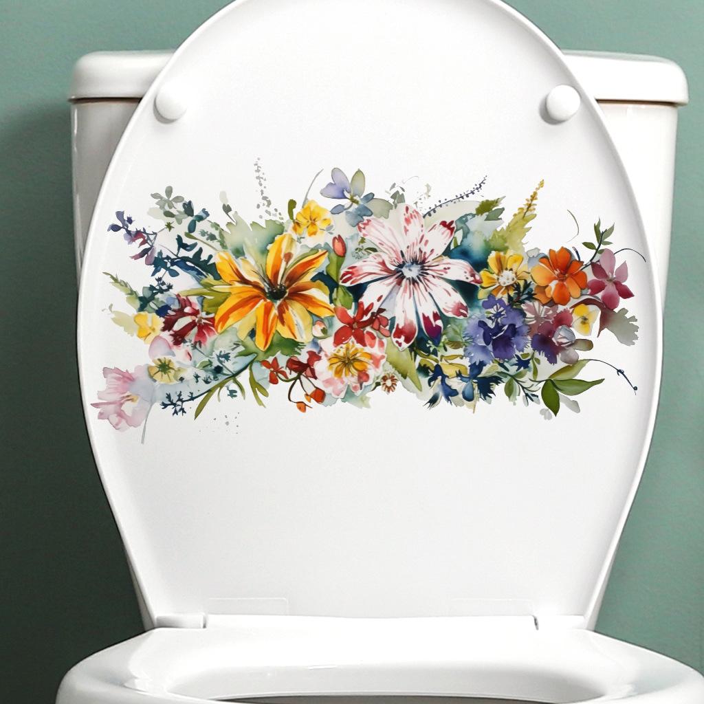1pc Beautiful Lotus Butterfly Toilet Sticker Bathroom Toilet Cover Decorative Sticker Waterproof Self Adhesive