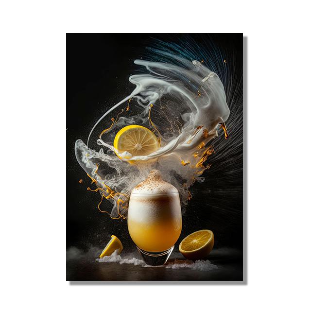 Retro Cocktail Explosion Canvas Painting, Whiskey, Iced Juice, Ice Tea Drinks, Posters Prints,Club, Restaurant, Bar, Home