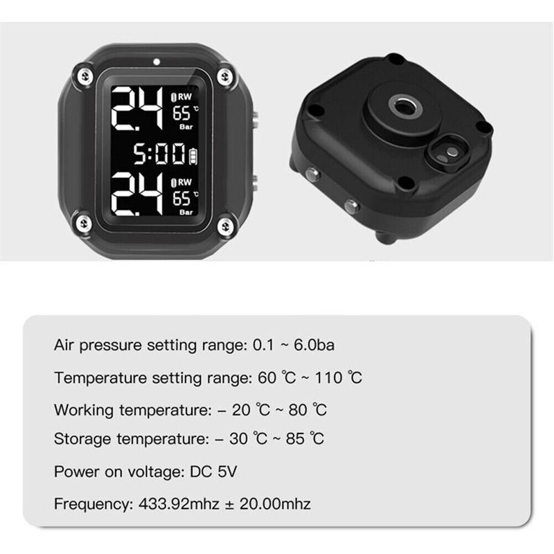 M5 Мотоциклетная TPMS Беспроводная Мотоциклетная Система Контроля Давления в Шинах с 2 Внешними Датчиками 5 Способов Оповещения