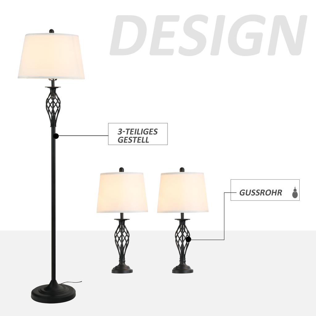 3-Piece Lamp Set 2 Table Lamps(diameter 38 x 158H cm) + 1 Floor Lamp(diameter 30 x 62H cm) with Foot Switch Reading Lamp for Living Room