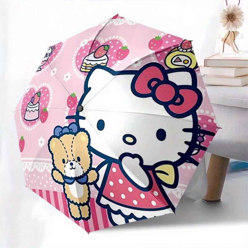 Hello Kitty, Teddy Bear Automatic opening and closing folding umbrella with 8-rib frame and compact travel design, perfect for all occasions