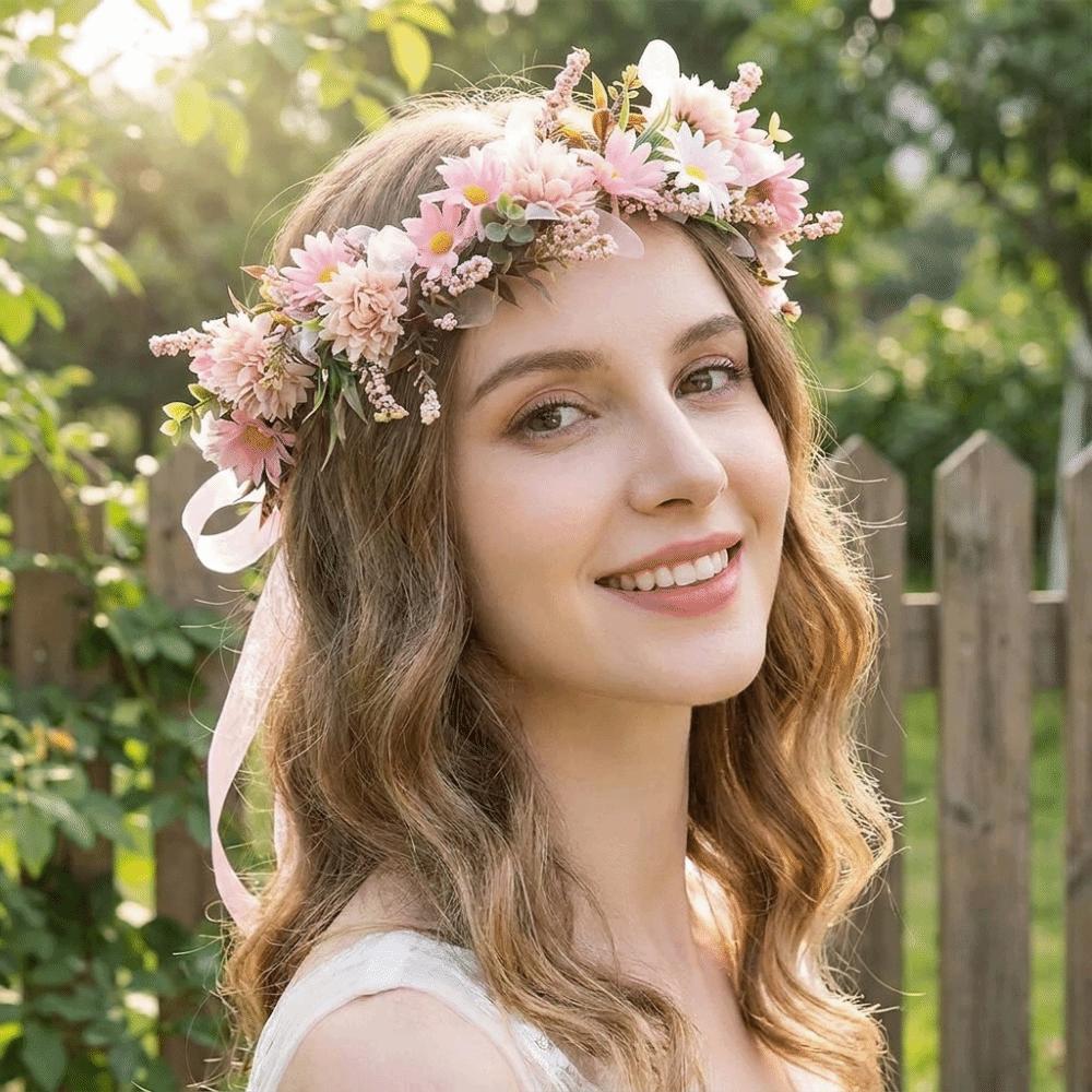 Korean Style Flower Crown Simulated Flower Bridal Wreaths Elegant Floral Headband Children
