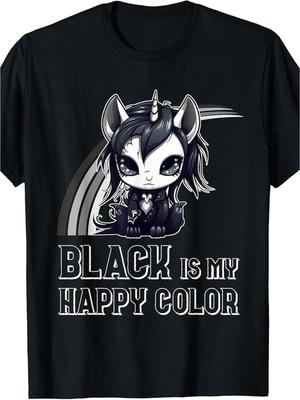 Черный — мой счастливый цвет Девушка-готесса Эмо Готический Единорог Футболка Печатные рубашки