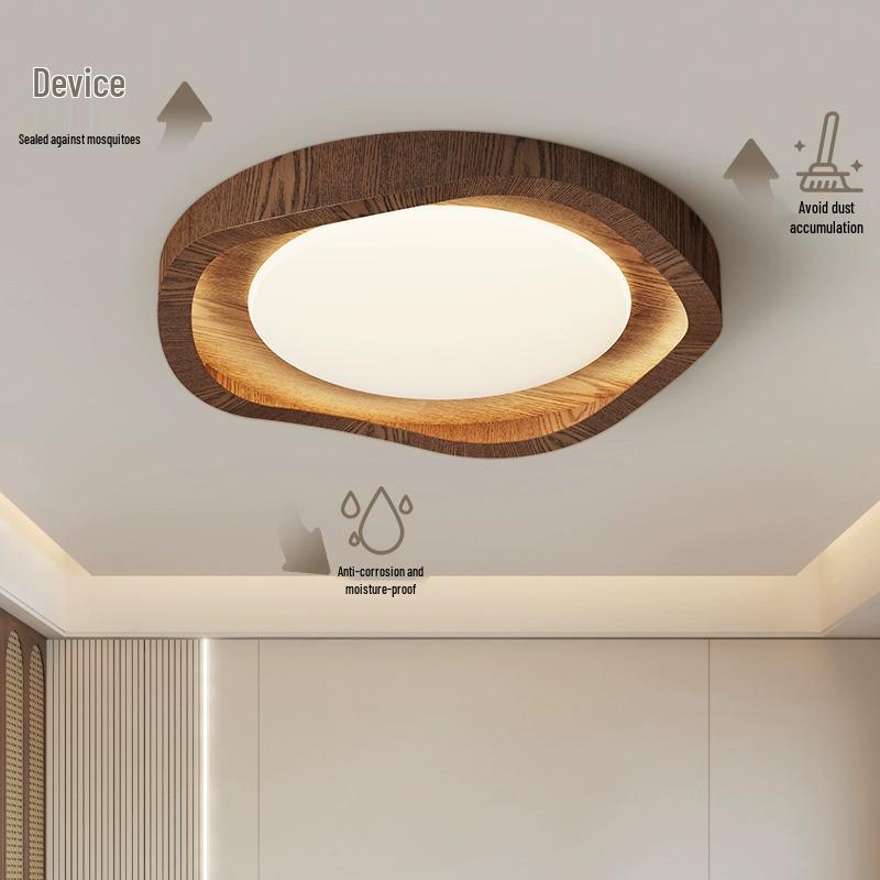 Wabi-Sabi Modern Walnut Ceiling Light - Minimalist Mid-Century Style, Dimmable for Bedroom