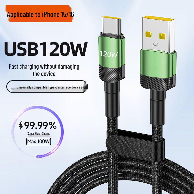 Плетеный кабель Type-C Super Flash Charge мощностью 120 Вт для Apple, Huawei, Vivo и Oppo