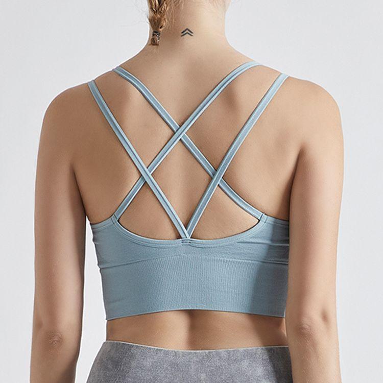 Women's Summer Outdoor One Piece Shockproof Sports Bra Cross Back Yoga Fitness Running Push Up Camisole Bra