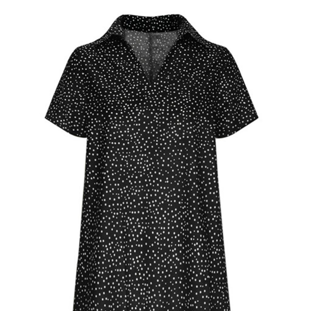 Летнее платье Yousheng с принтом в горошек, короткими рукавами, свободное платье-рубашка А-силуэта с V-образным вырезом длиной до колена, платье миди для свиданий, путешествий, отпуска
