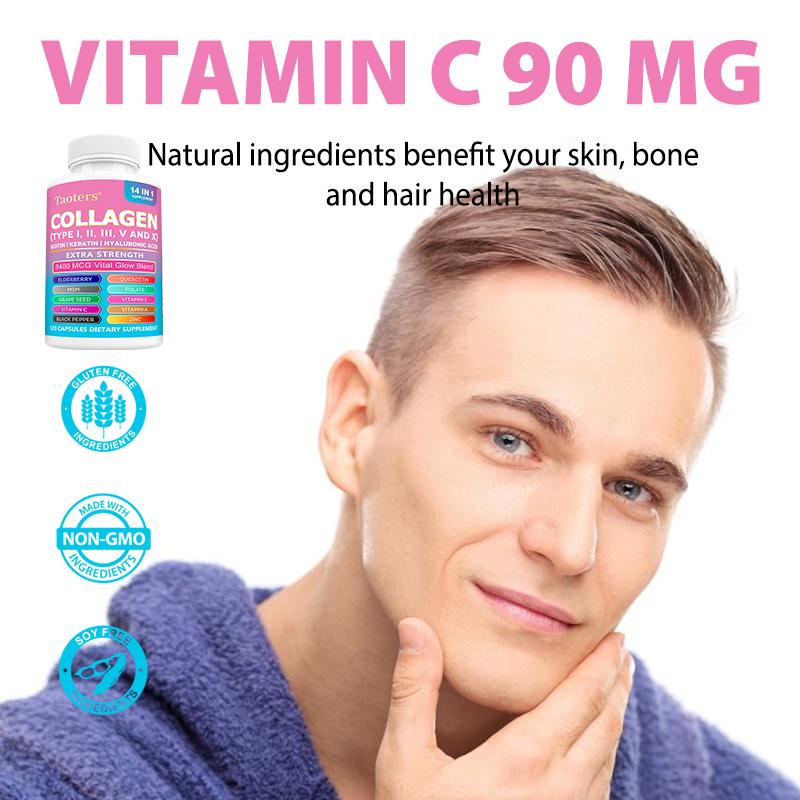 14‑in‑1 Collagen Complex Capsules Type I II III V X, 120 Capsules 60‑Day Supply Dietary Supplement