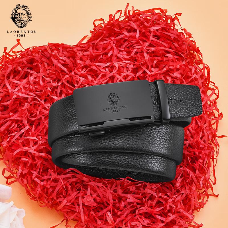 LAORENTOU Men's Leather Belt, Business Casual Automatic Buckle Waistband, Top-Grain Cowhide, Simple Trouser Belt, Birthday Gift for Boyfriend