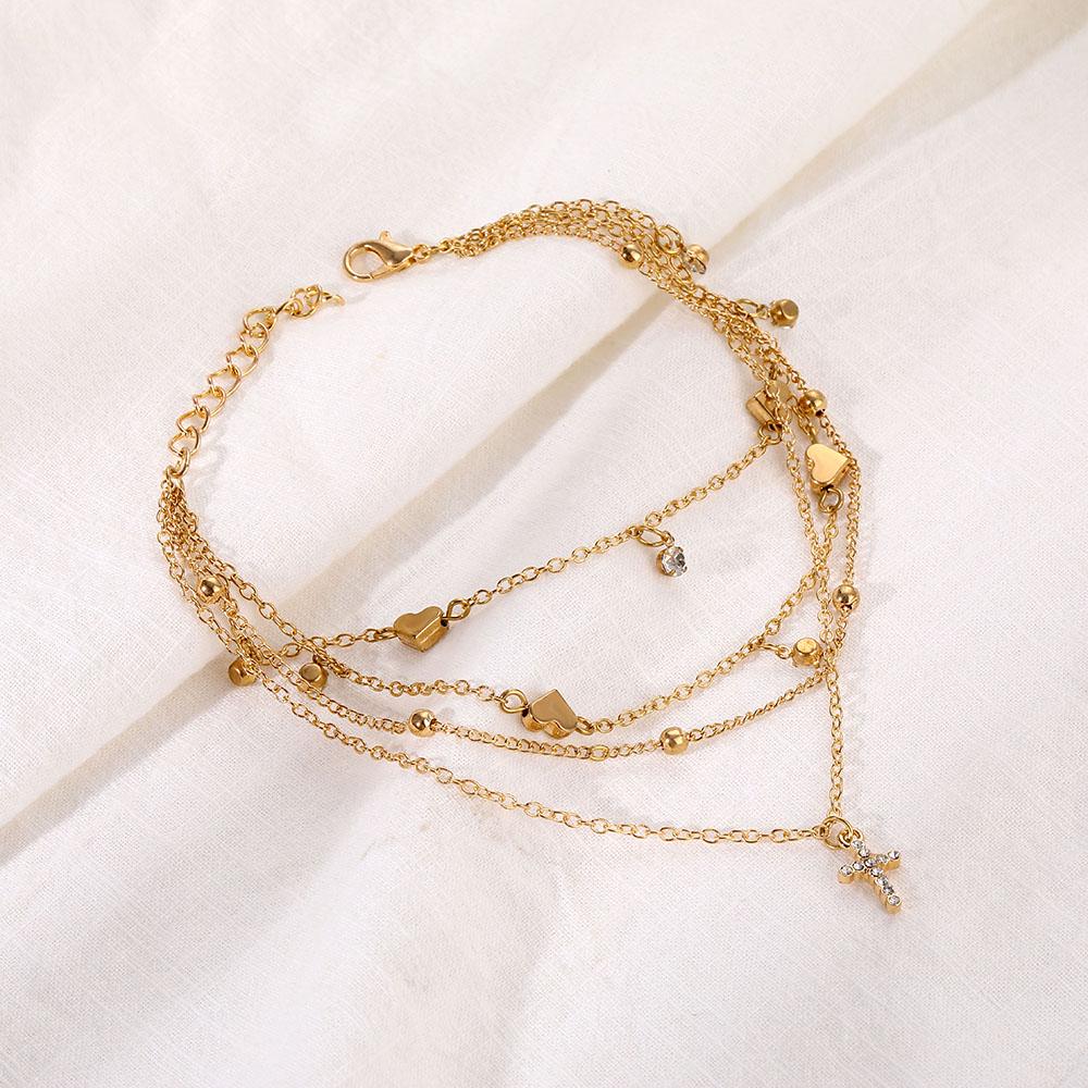 Retro Exaggerated Love Star Moon Anklet Multi-layer Cross Anklet Fashion Trend Girl Multi-layer Anklet Temperament Bracelet
