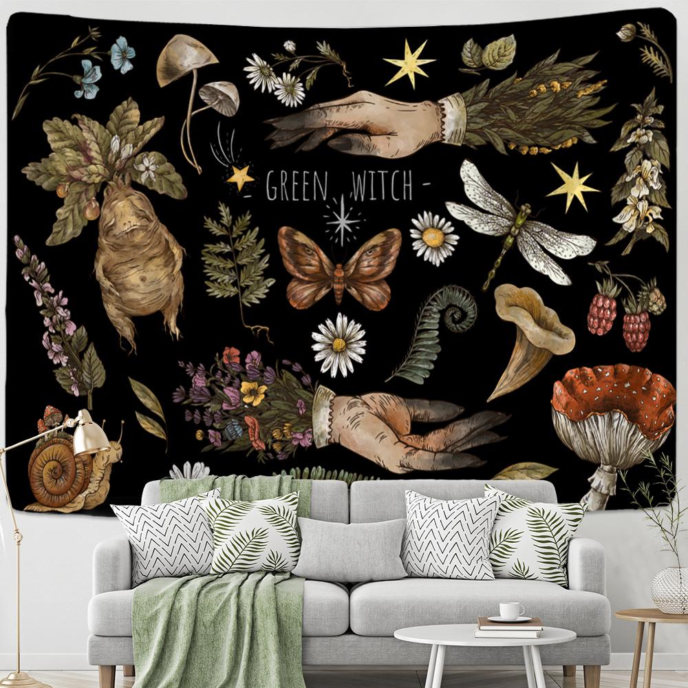 Винтажный психоделический грибной солнечный гобелен с растением небесный цветочный настенный подвесной хиппи Тапиз Декор в общежитии