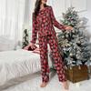 Женский пижамный комплект Осень Зима 2 предмета Домашний костюм Топ с длинным рукавом и брюки Свободный пижамный комплект Рождественская тематика Одежда для сна