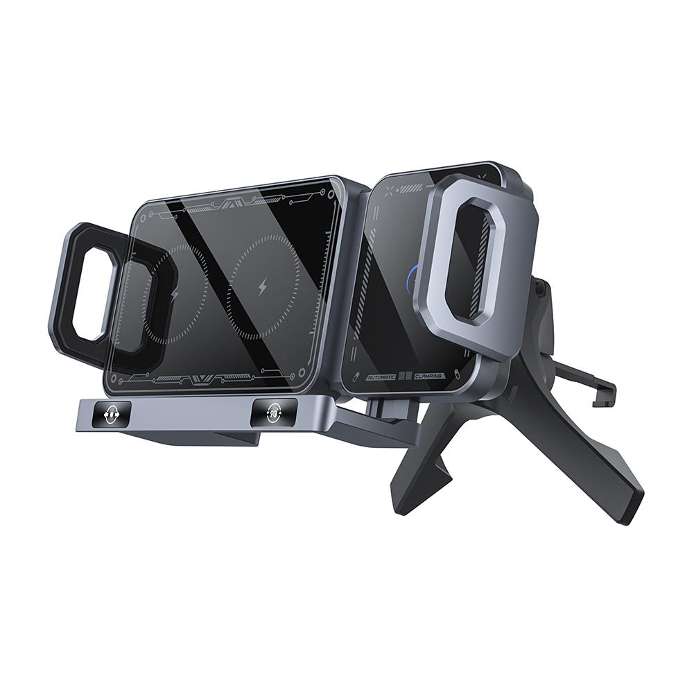 Новый держатель для складного телефона с двойной катушкой, автомобильное беспроводное зарядное устройство 15 Вт, быстрая зарядка, крепление для телефона на вентиляционное отверстие автомобиля, держатель для смартфона/планшета/телефона