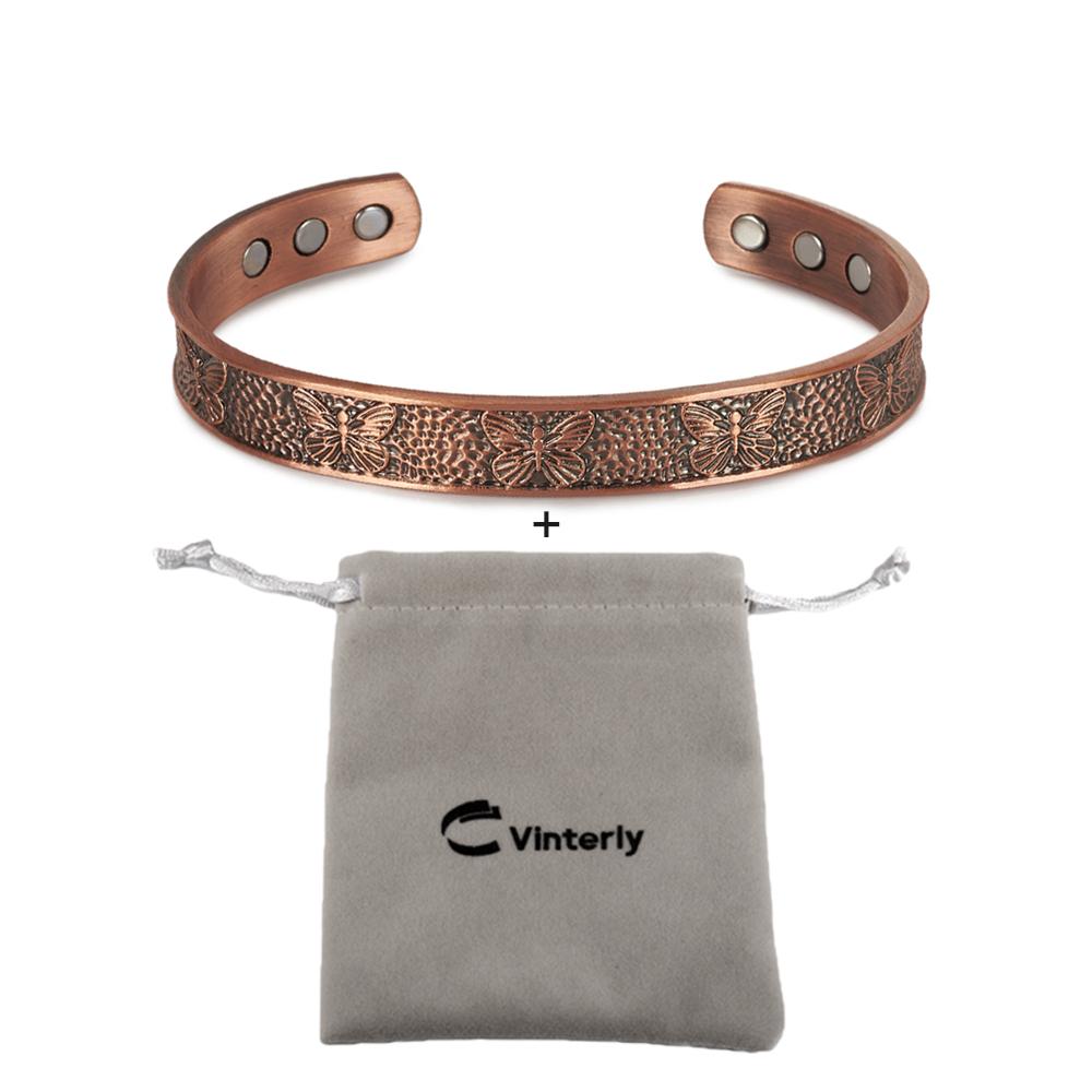 Pure Copper Bracelets Magnetic Butterfly Adjustable Vintage Cuff Bangles 9.7mm Health Energy High Magnet Jewelry Resizable Metal