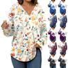 Women's Fashion Hoodies V Neck Long Sleeve Floral Printed Drawstring Casual Loose Pullover Tops