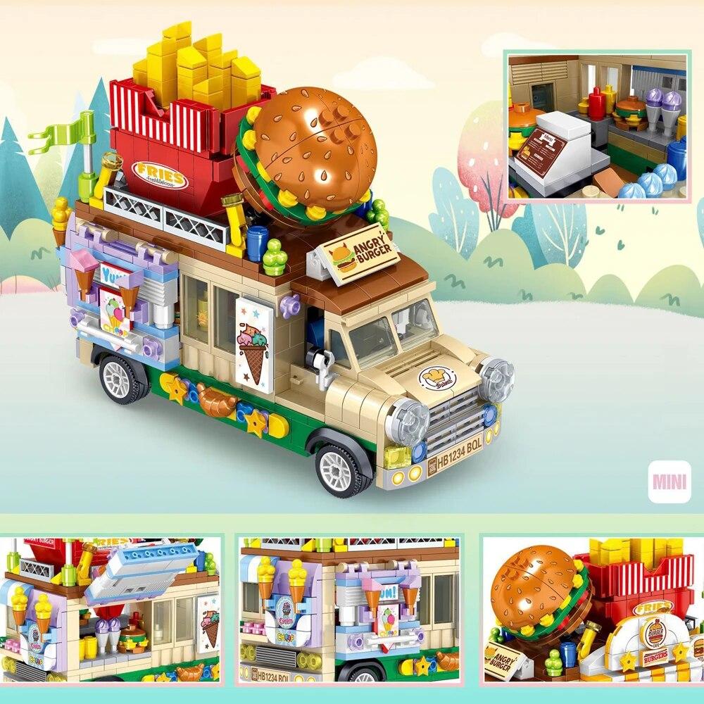 Строительные блоки для девочек-друзей, мороженое, бургер, суши, фруктовый десерт, тележка, модель, кирпичи, город, автомобиль для отдыха, автомобиль для кемпинга, детские игрушки