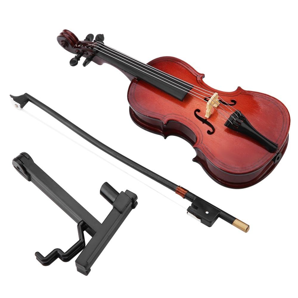 4pcs With Stand Miniature Cello Replica Wooden Violin Replica Coffee House Decoration