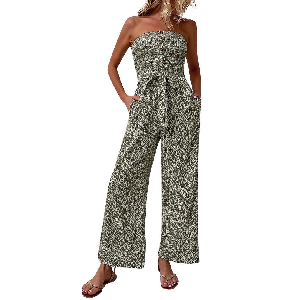 Women's Wrapped Chest Jumpsuit Women Fashionable Casual  Wide Leg Jumpsuit Pants