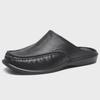 Men's Fashionable Leather Closed-Toe Slippers: Lightweight, Large-Size, Versatile for Home Leisure.