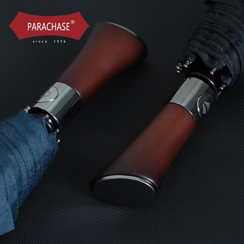 PARACHASE автоматический 121 см очень большой складной зонт из дерева в стиле ретро - идеально подходит для солнца и дождя