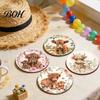 Vintage Flower Print Cup Holders Highland Cow Cork Coasters, Cute Floral Farmhouse Drink Mats with Protective Furniture for Office Non-Slip Base, Heat