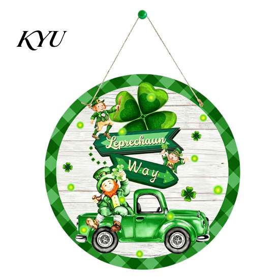 Weather Resistant Wood Sign St. Patrick's Day Wooden Door Sign, Luck Clover Green Hat Themed Hanging Garden Gate Ornament Plaque, Decorative Ornaments