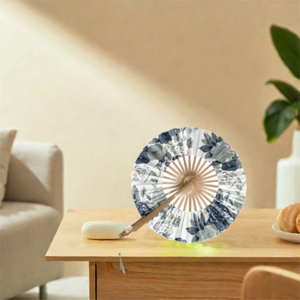 Exquisite Windmill Fan Bamboo Handle Hand Circular Fan Home Decor Folding Hand Fan Lady