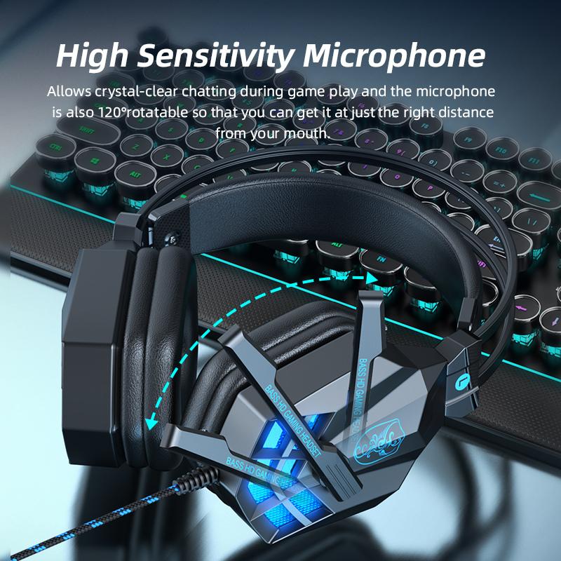Sy850mv Игровая гарнитура с подсветкой и проводным управлением Наушники с шумоподавлением и микрофоном