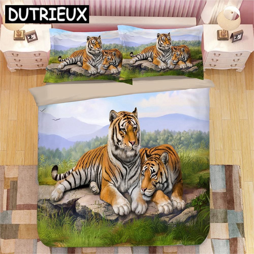 3D Animal Horse Tiger Lion Print Bedding Set Duvet Covers Pillowcases One Piece Comforter Bedding Sets Bedclothes Bed Linen 04