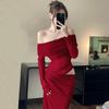 Women's Spring Sexy Pure Lust One Shoulder Mesh Splicing Long Sleeve Hollow Dresses