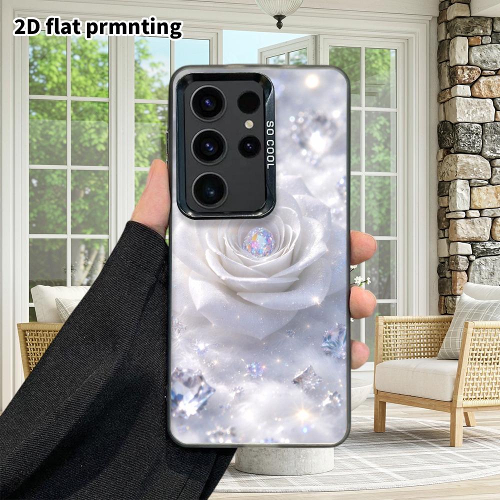 Phone Case: 2D Flat Samsung Galaxy A34 A35 M05 M06 S20 S22 S21 FE Plus 5G Protective Case, Couple Style, White Rose Diamond, Christmas and Halloween G