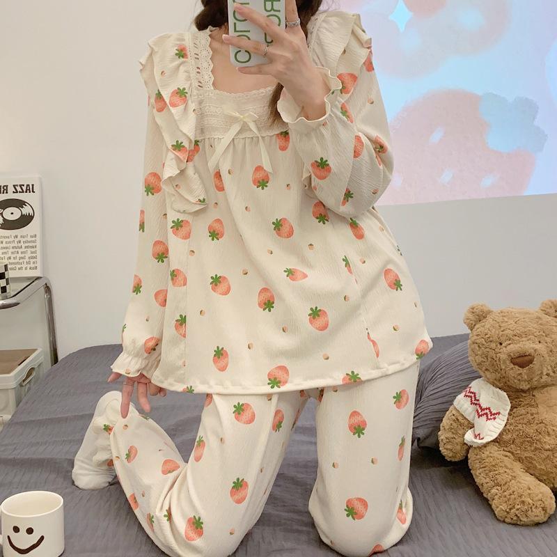 Женская пижама Lady Sweet Style Y2k Cartoon Bubble Cotton Bow Square Gown Женская ночная рубашка 2024 Осень Новая молодежная шикарная одежда для сна