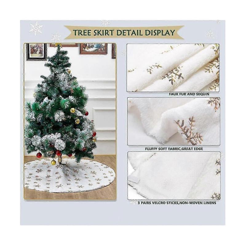 90cm Christmas Trees Skirt Faux Fur Carpet Snowflake White Plush Mat For Home Xmas Tree New Year Decor Apron Ornament