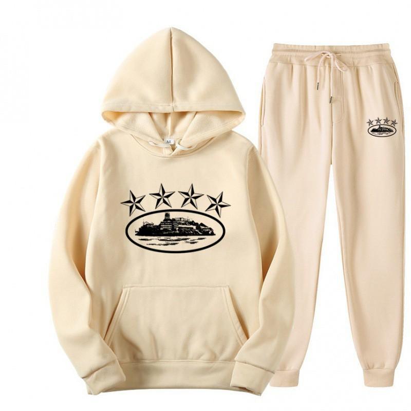 Mens Womens Streetwear Hooded Oversized Fleece-Lined Cotton Blend Tracksuit Set Winter Casual Hip Hop Outfit