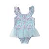 Baby Girls Mermaid Swimwear, Fish Scale One-piece Swimsuits, Ruffled Sleeveless Bathing Suit with Tutu Skirt
